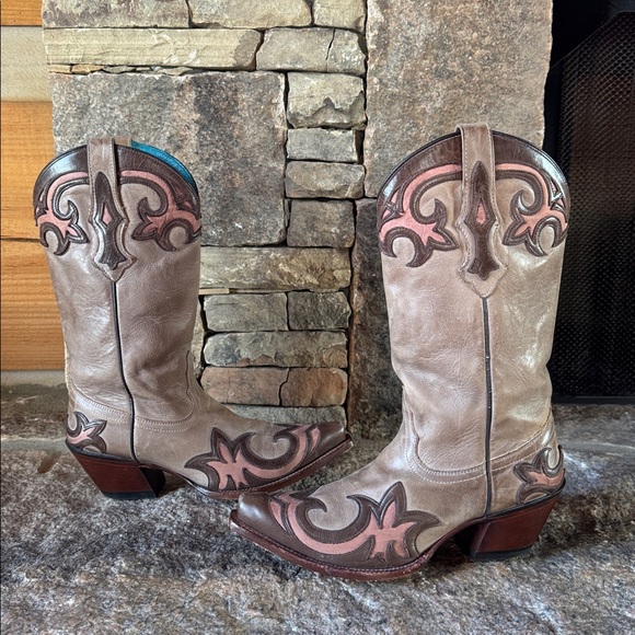 Tony Lama brown tan pink Western Cowgirl Boots Women's Size 8.5 B - Picture 6 of 7